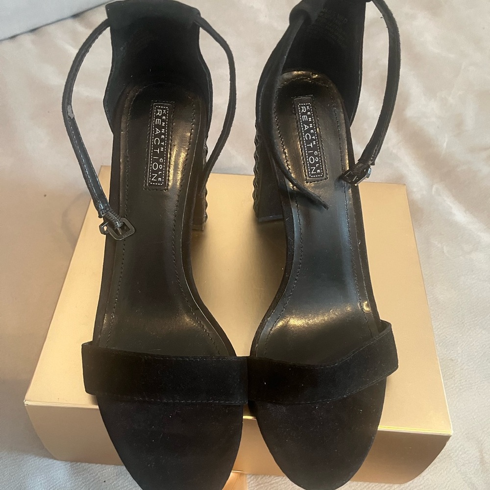 Reaction high heel sandals worn 1. Suede staple and heel , beaded heel